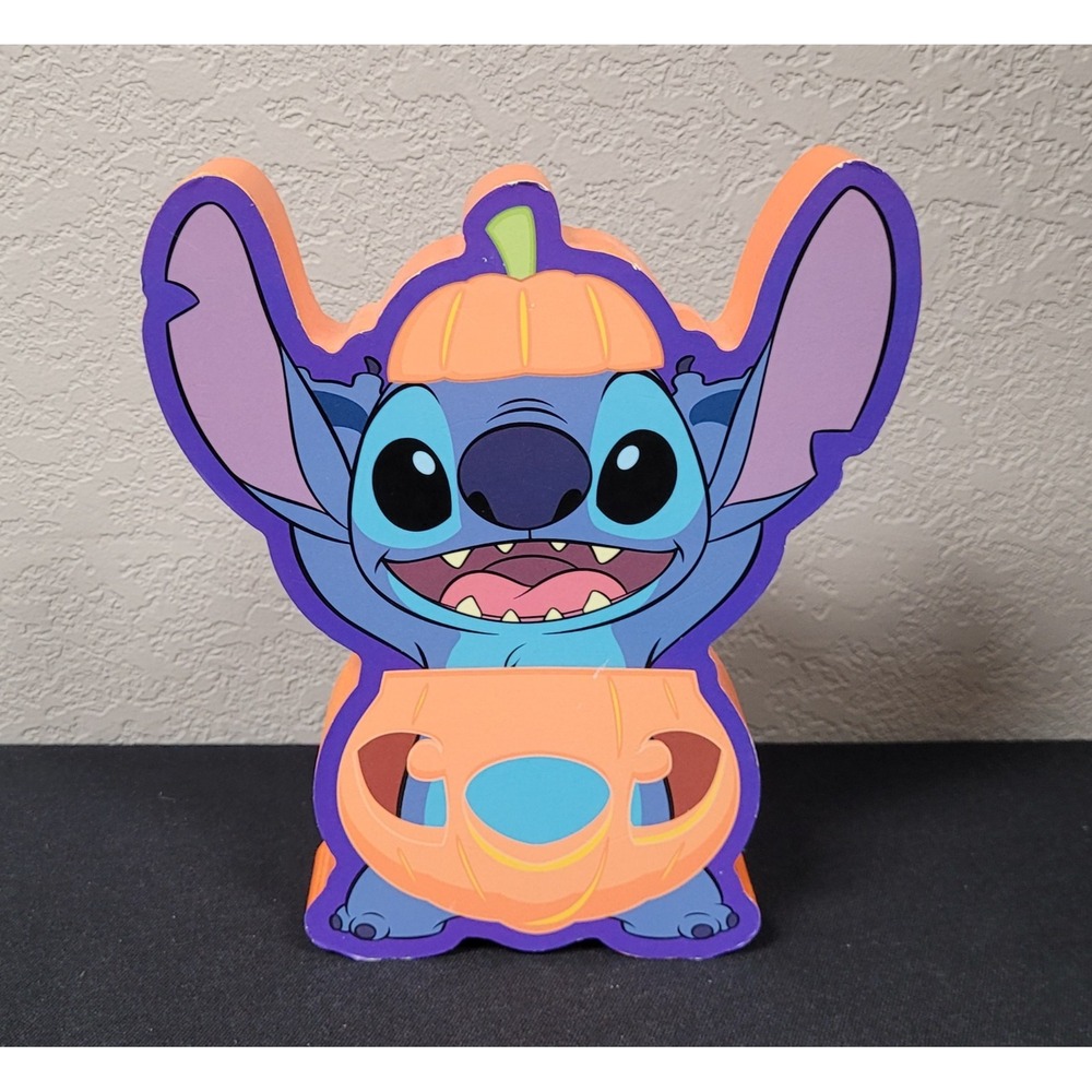 Silver Buffalo Disney Stitch in Pumpkin Wooden Halloween Decor Stand/Wall Decor